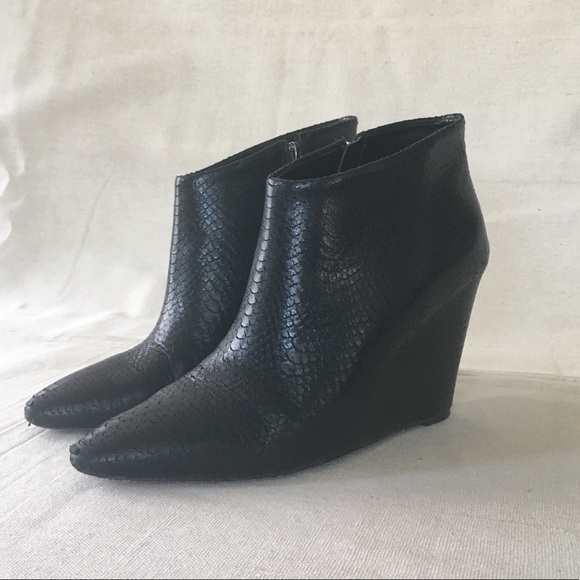 Black Ankle Wedge Boots - Picture 1 of 9